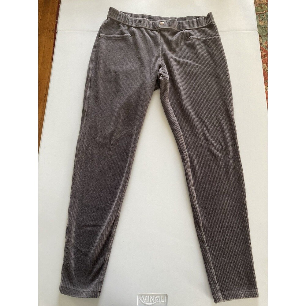 Hue Women’s Pull On Pants Size Large Gray Wide Corduroy Stretch Good Condition